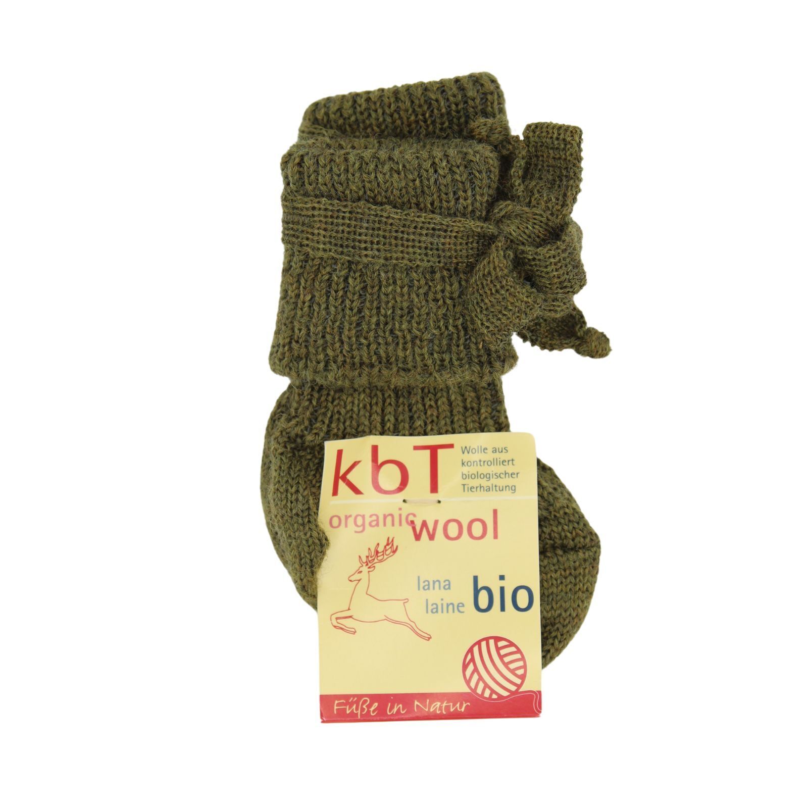 Hirsch Natur Suglingssocke reine Wolle olive