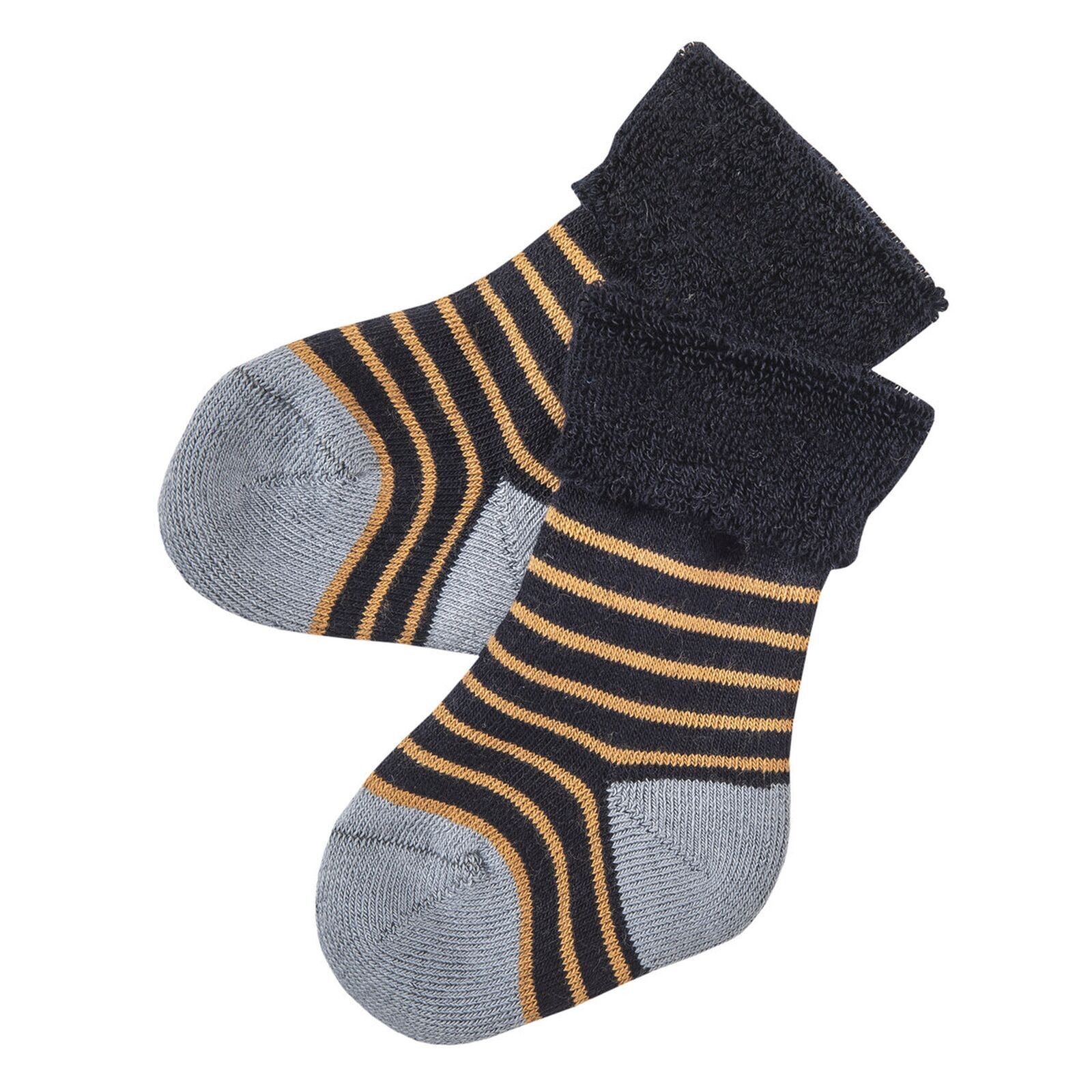 Frottee-Socken dunkelblau geringelt von People Wear Organic