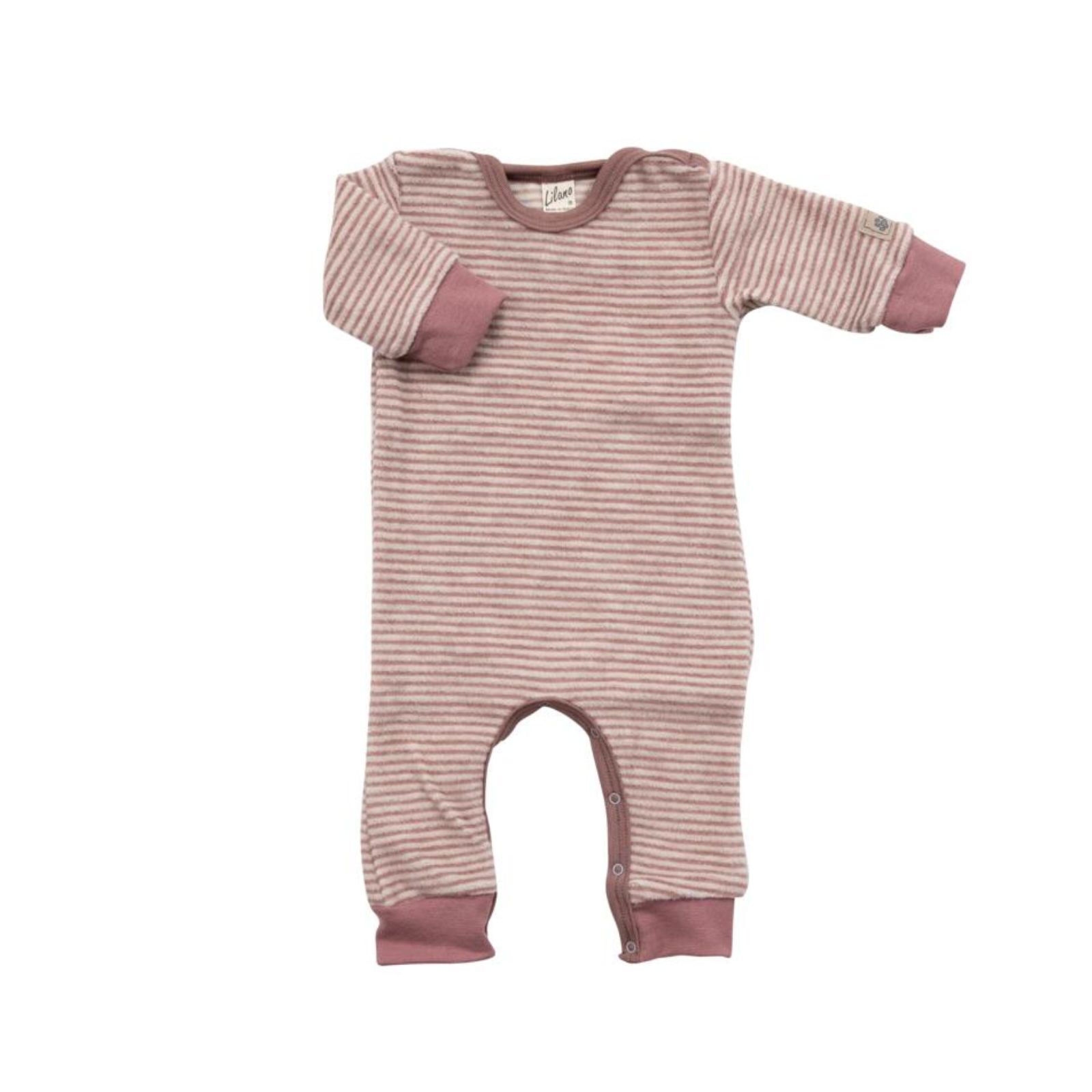 Lilano Baby Anzug mit Bndchen Wollplsch geringelt mauve/natur 62