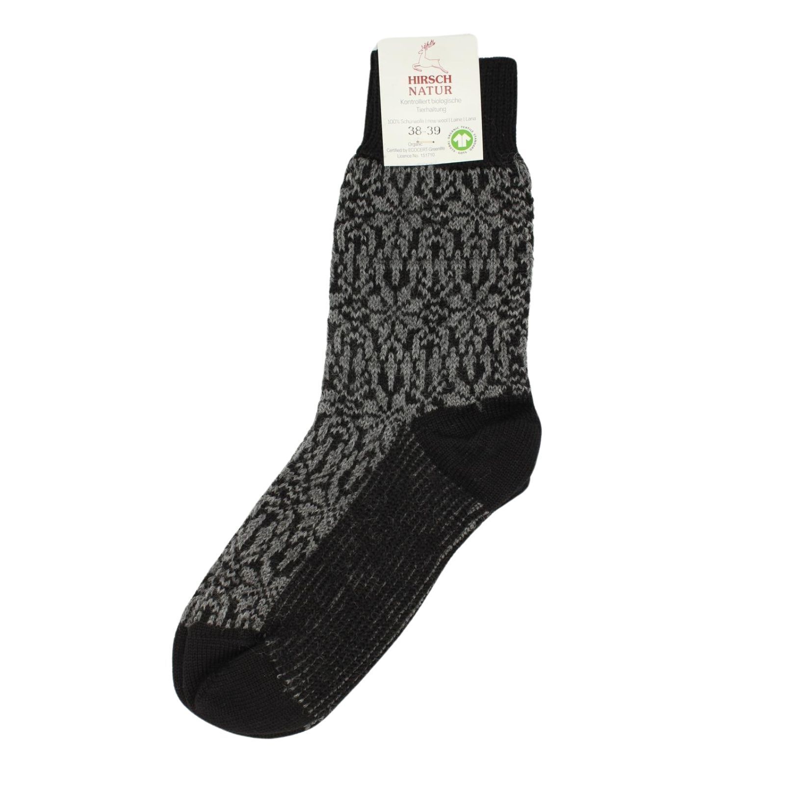 Hirsch Natur Herren Socken Norweger Sternenmuster schwarz/anthrazit 40-41