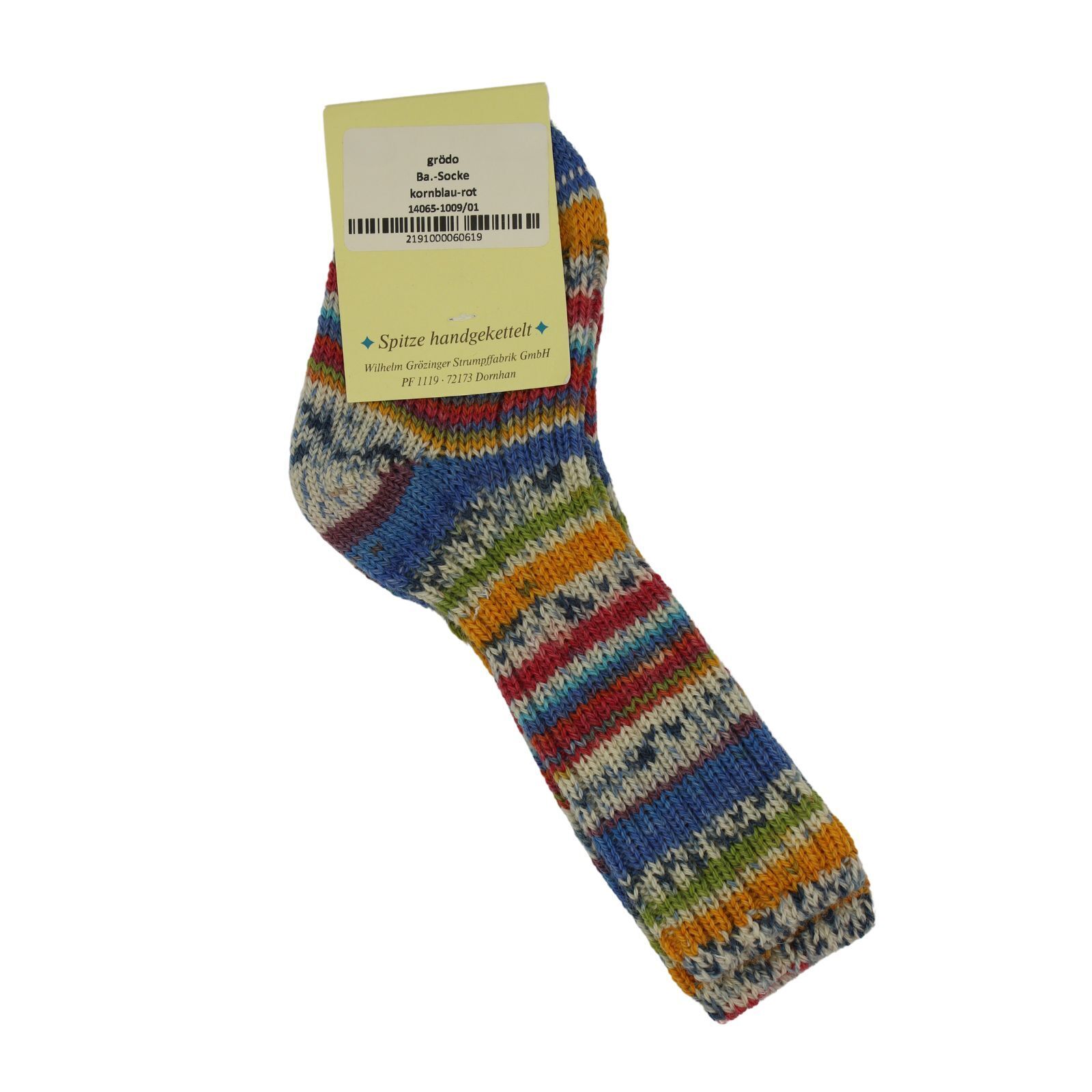 Grdo Baby Socke bedruckte Wolle kornblau-rot 56-62