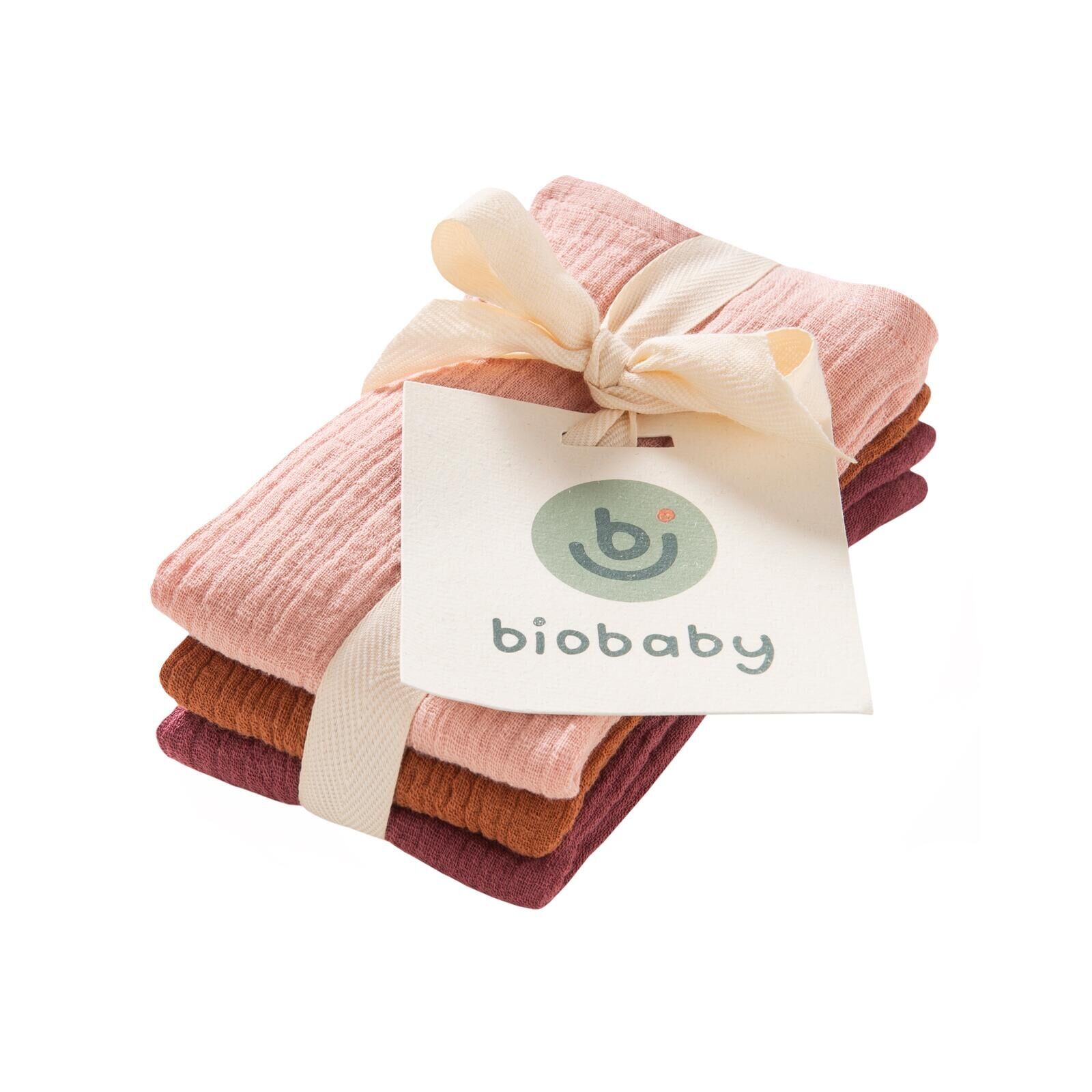 biobaby Mullwaschlappen 3er-Pack Mix rot