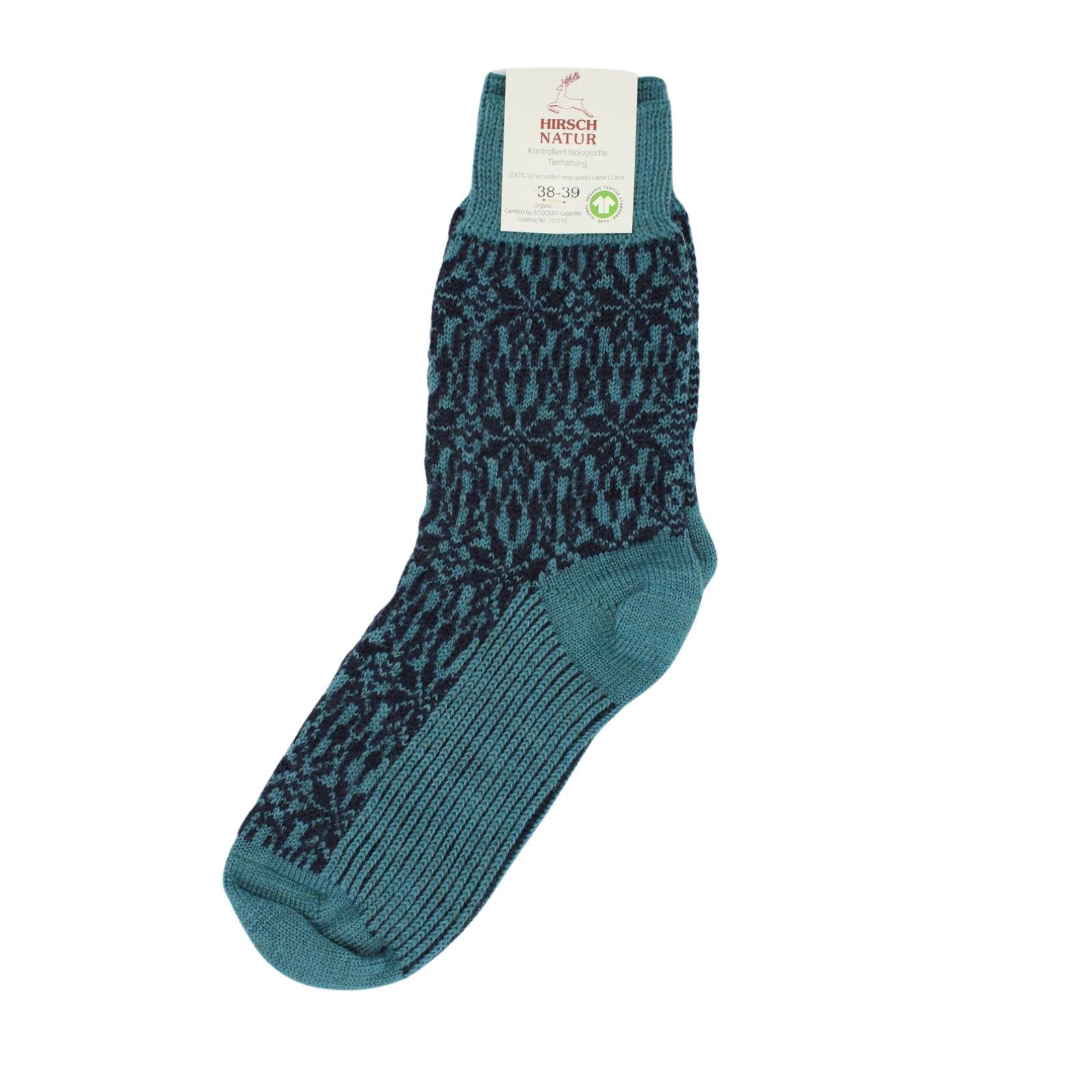 Hirsch Natur Herren Socken Norweger Sternenmuster trkis/marine 47-48