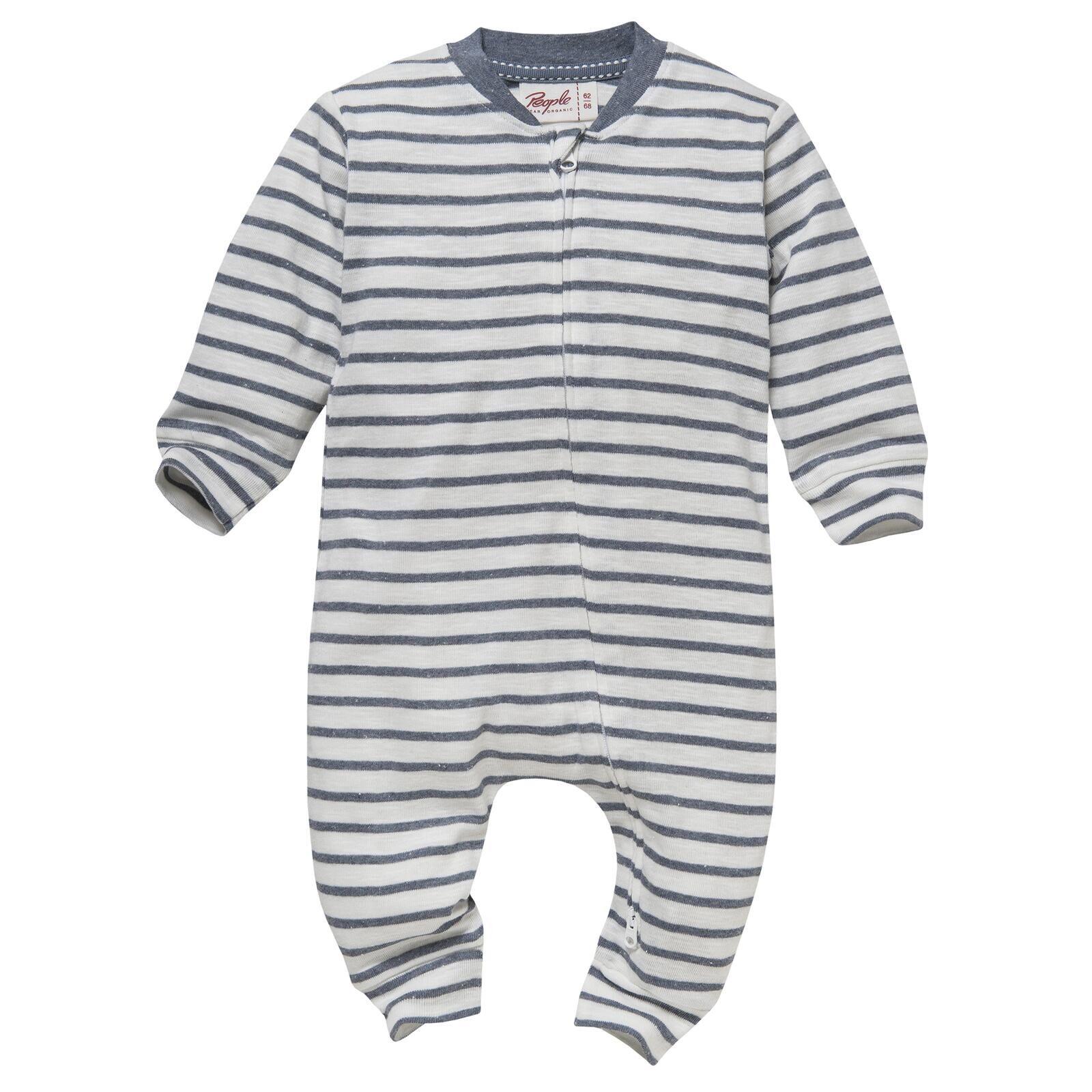 People Wear Organic Baby Langarm-Overall wei geringelt