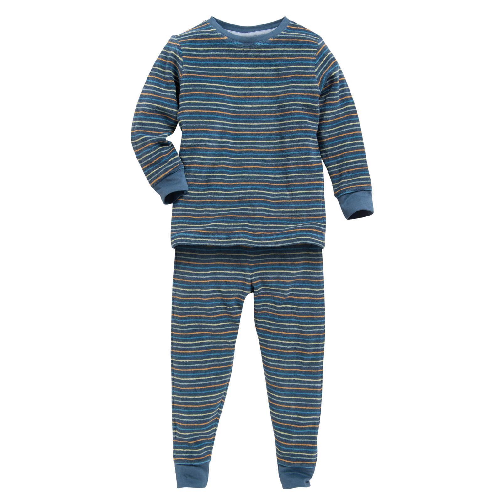 People Wear Organic Kinder Schlafanzug Frottee bunt geringelt blau