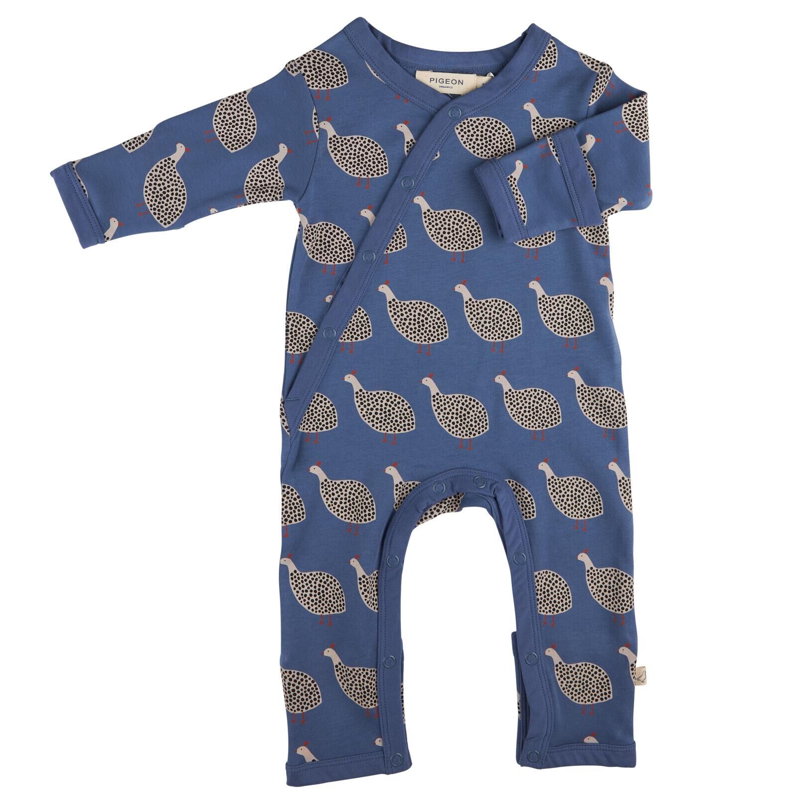 PIGEON ORGANICS Baby Overall mit Wickelffnung bedruckt guinea fowl-night blue 12-18m (85)