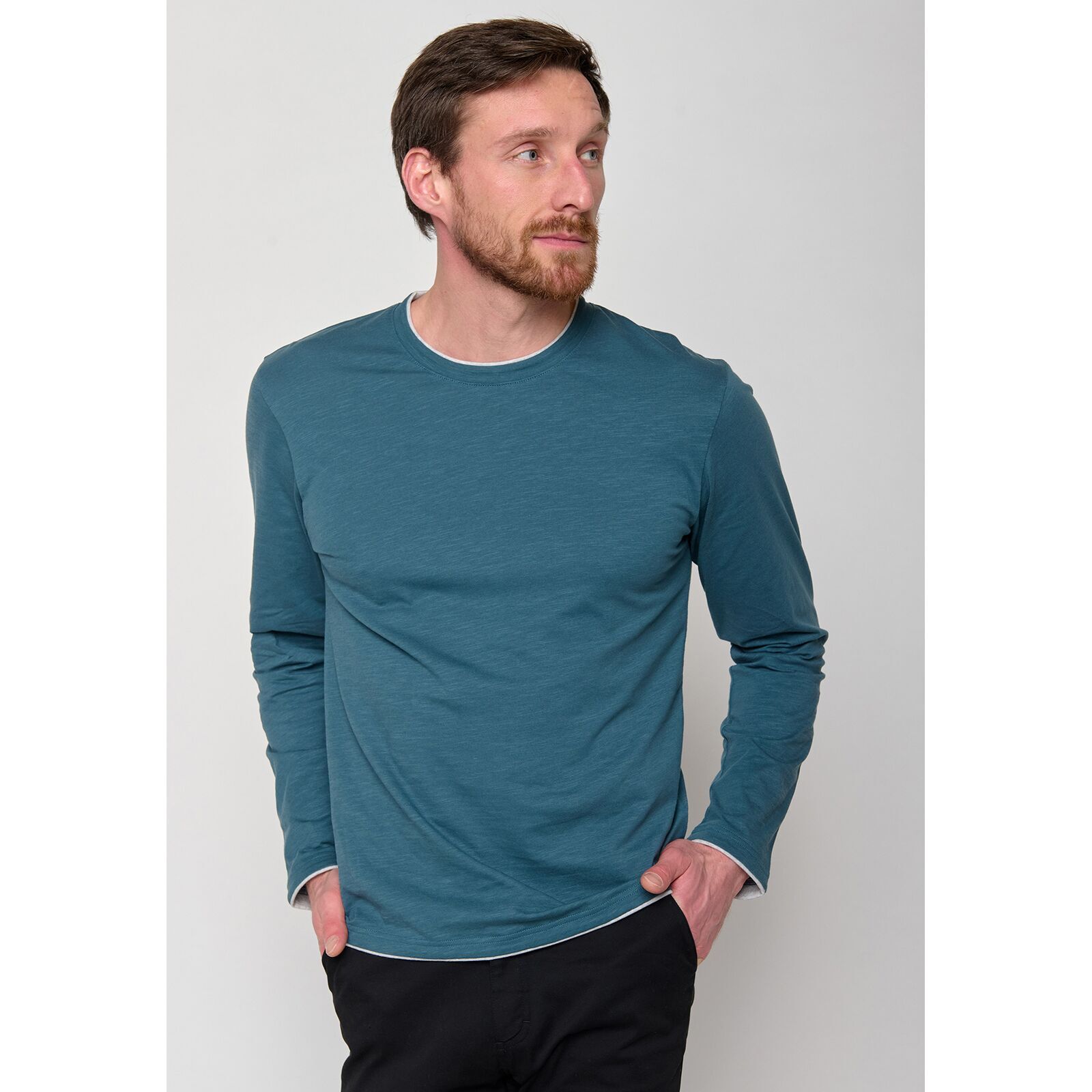 GREENBOMB Herren Langarmshirt BASIC Rough blue stone