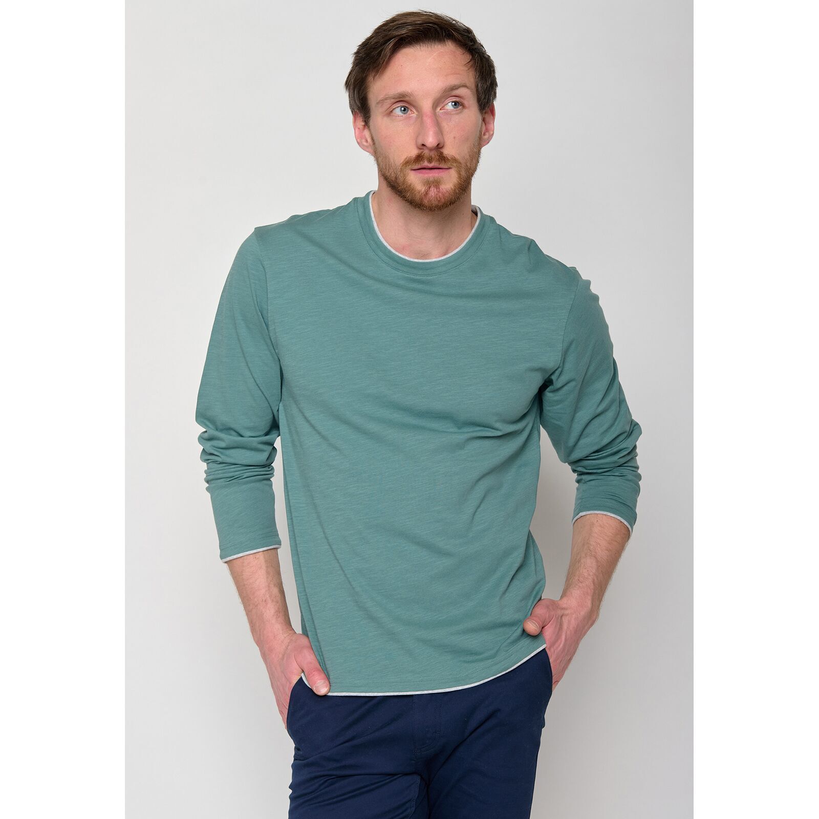 GREENBOMB Herren Langarmshirt BASIC Rough deep sage