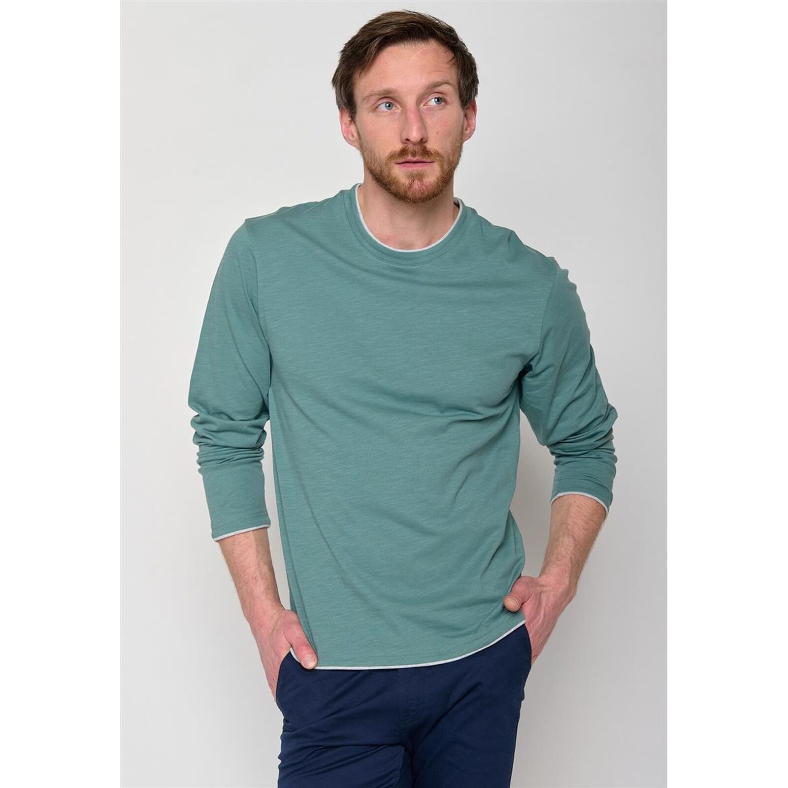 GREENBOMB Herren Langarmshirt BASIC Rough deep sage XL