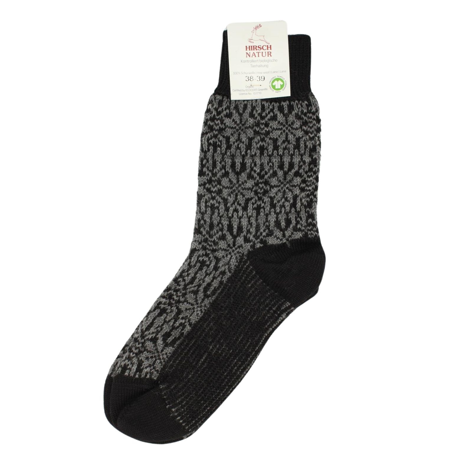 Hirsch Natur Herren Socken Norweger Sternenmuster schwarz/anthrazit 38-39