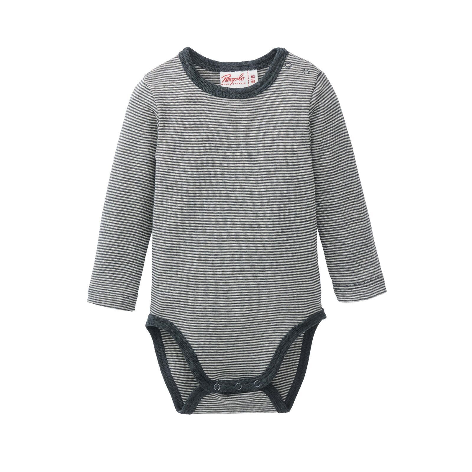 People Wear Organic Baby Wolle-Seide Body anthrazit geringelt 50/56