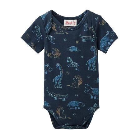 People Wear Organic Baby Body Kurzarm dunkelblau Tiere