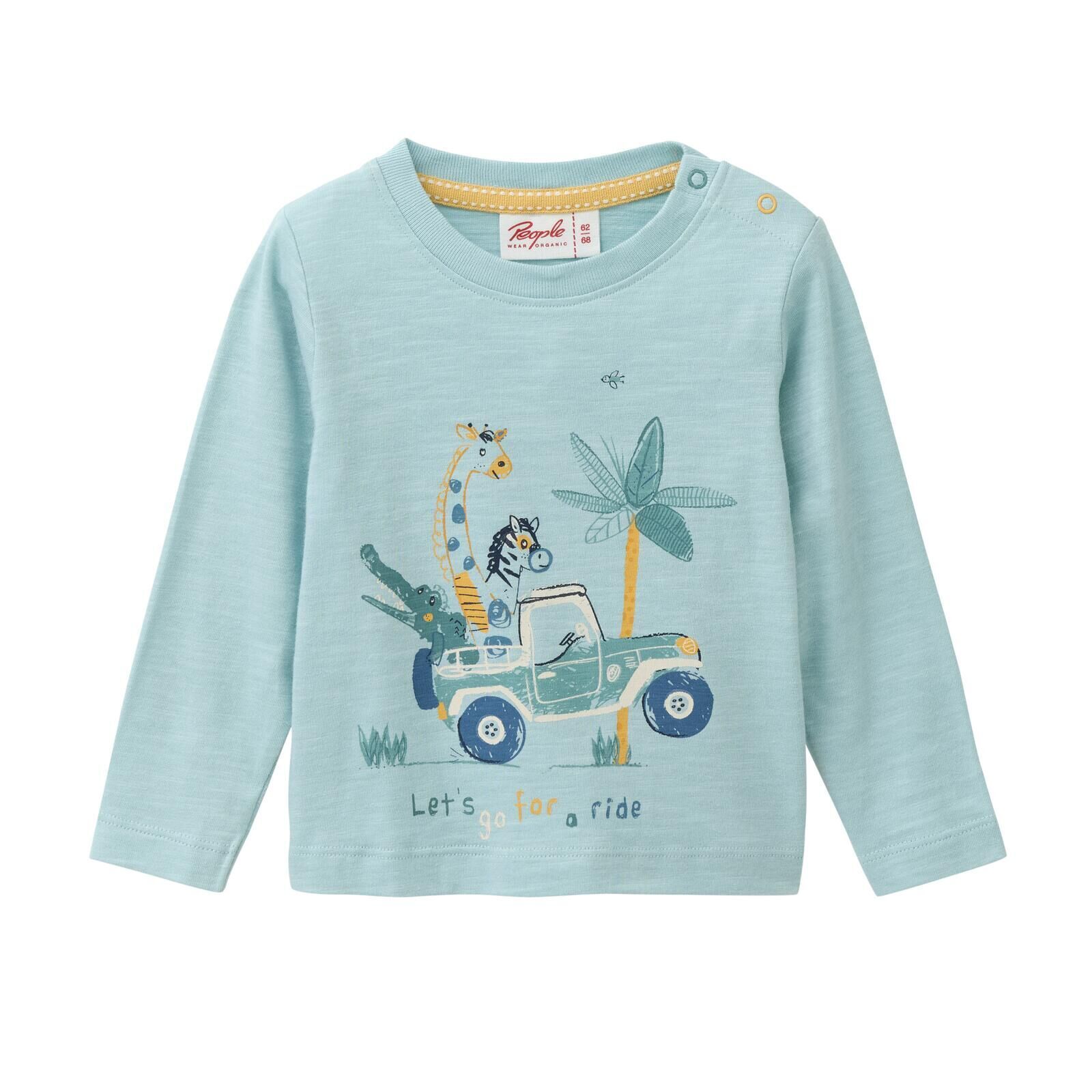 People Wear Organic Kinder Shirt langarm mint/Safari Tour 74/80