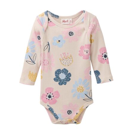 People Wear Organic Baby Body langarm hellbeige/Blumen