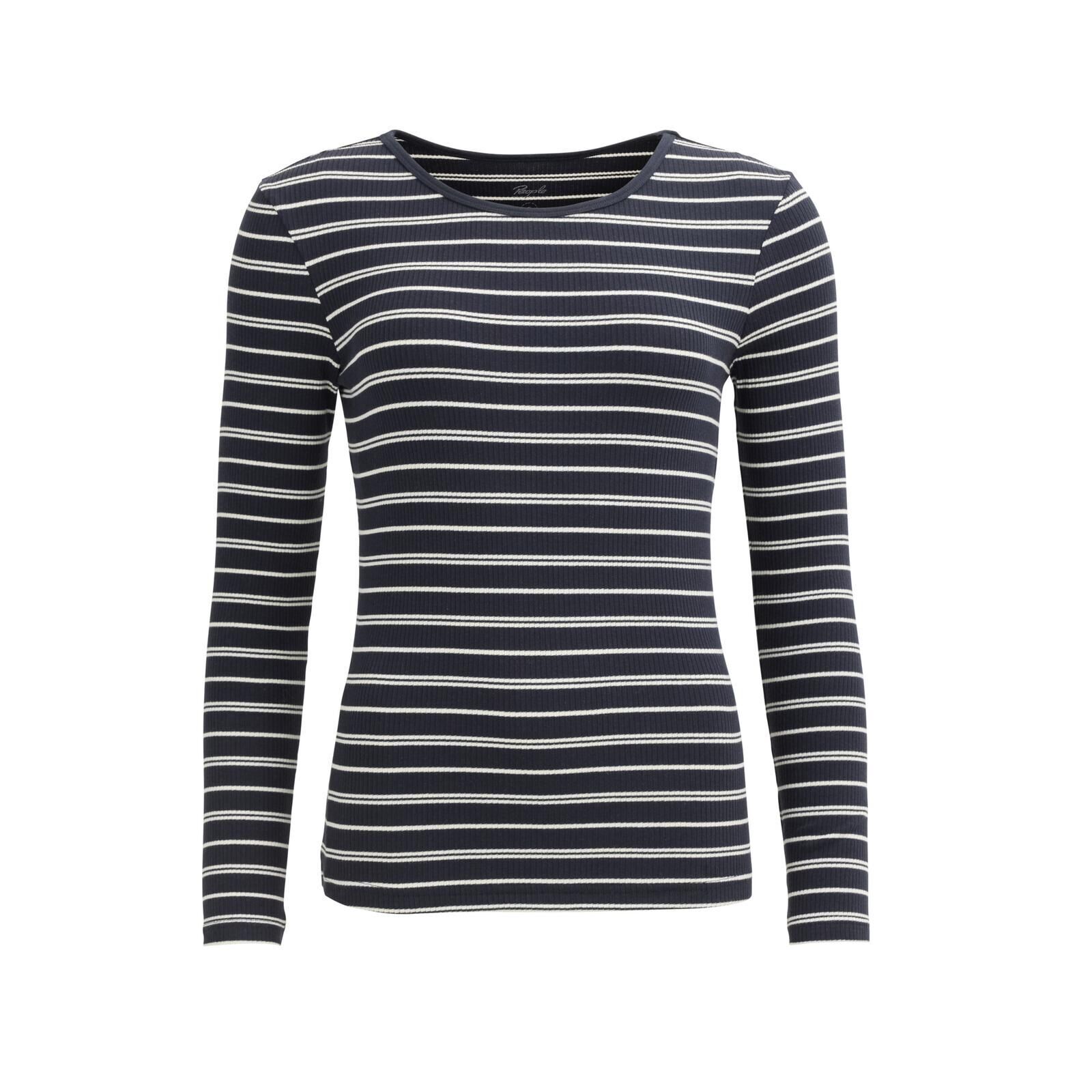 People Wear Organic Damen Shirt langarm dunkelblau geringelt S