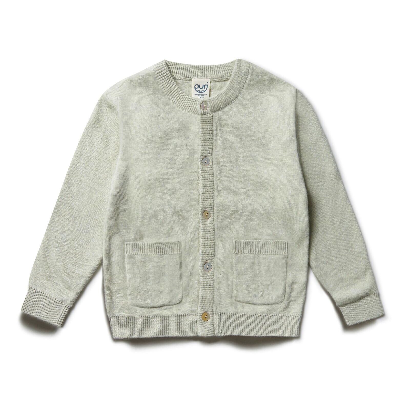 puri organic Baby Strickjacke mit Seide tea green