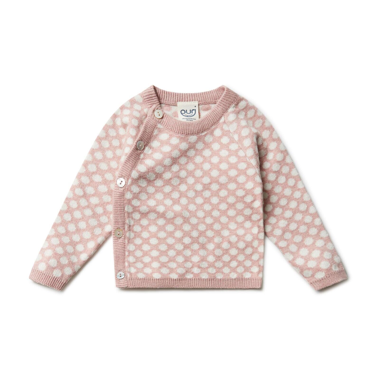 puri organic Baby Pullover / Wickeljacke Tupfen rose/natur 62/68