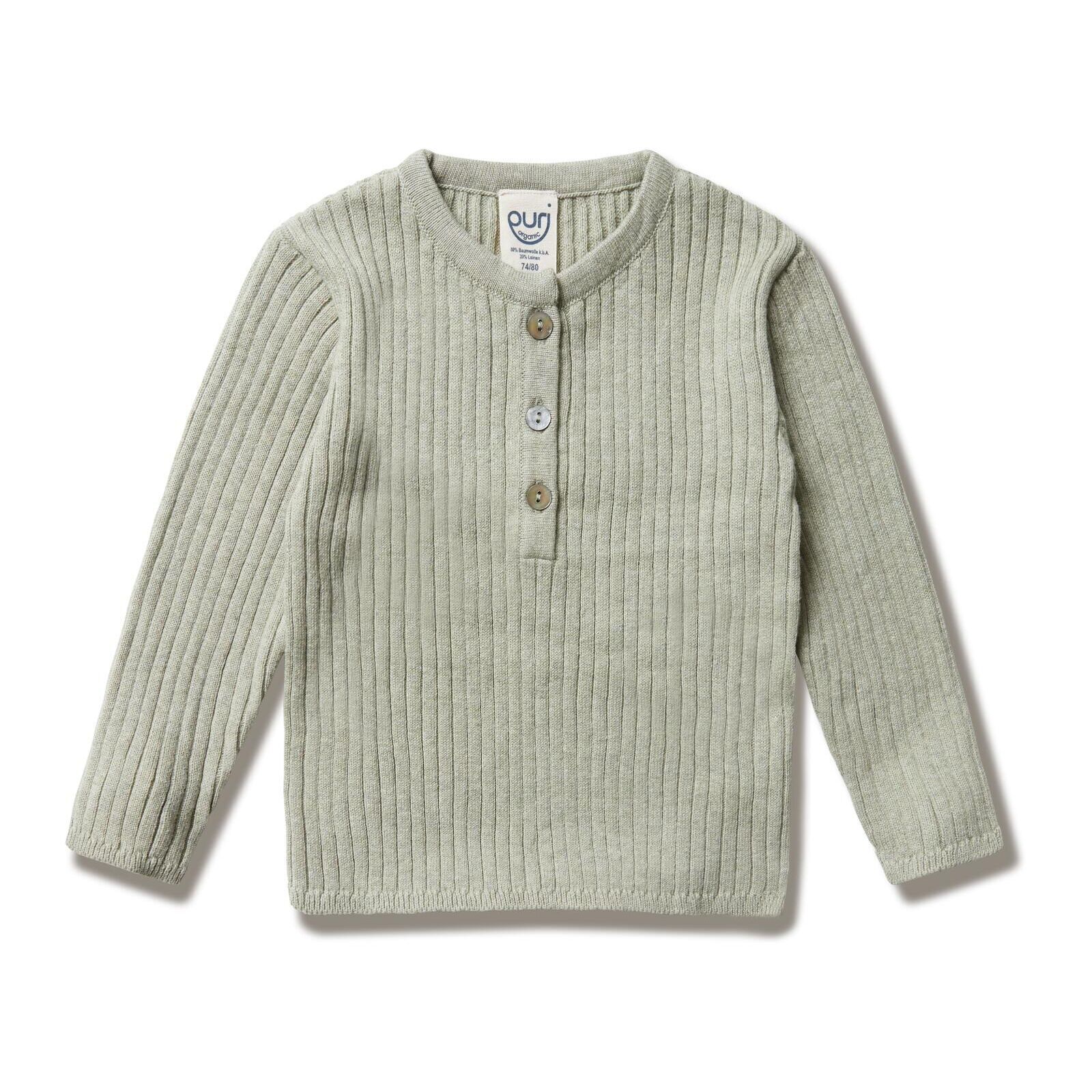 puri organic Baby Pullover Henley Rippe salbei 98/104