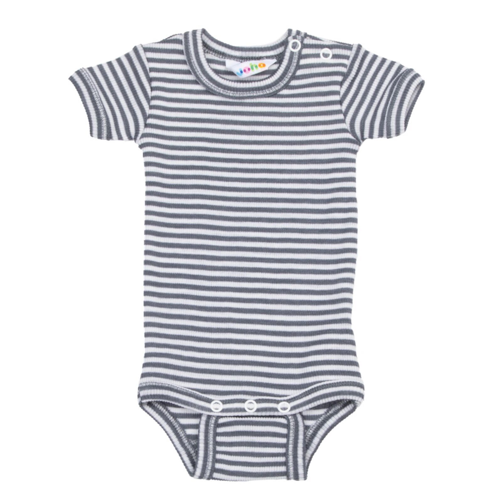 Joha Baby Body kurzarm Wolle/Seide dunkelgrau Ringel 70