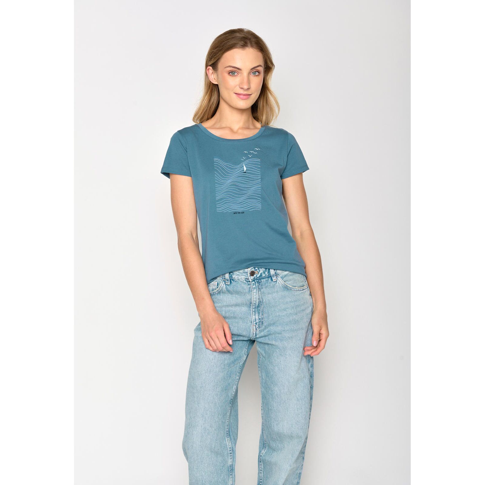 GREENBOMB Damen T-Shirt NATURE HIGH SEA Loves sloppy blue L